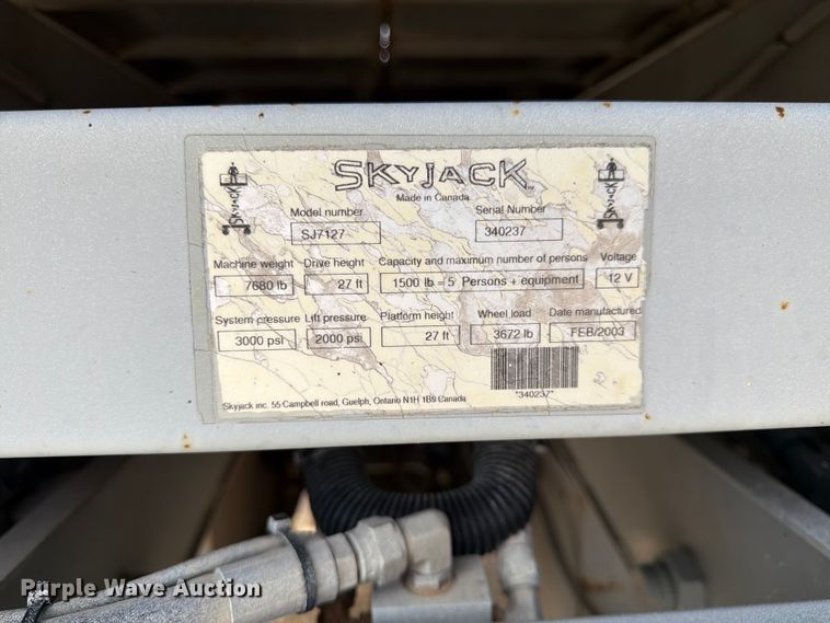 image for item EW4772 2003 Skyjack SJ7127 scissor lift