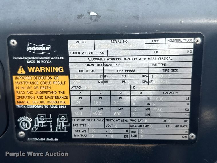 image for item EW4786 Doosan G25-P forklift