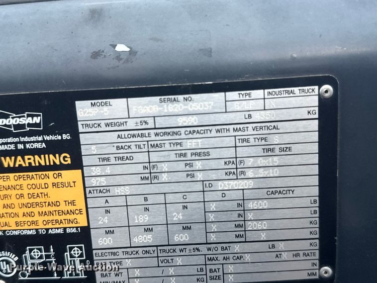 image for item EW4786 Doosan G25-P forklift
