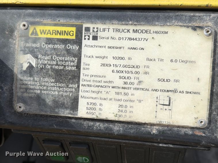 image for item EX4491 Hyster H60XM forklift