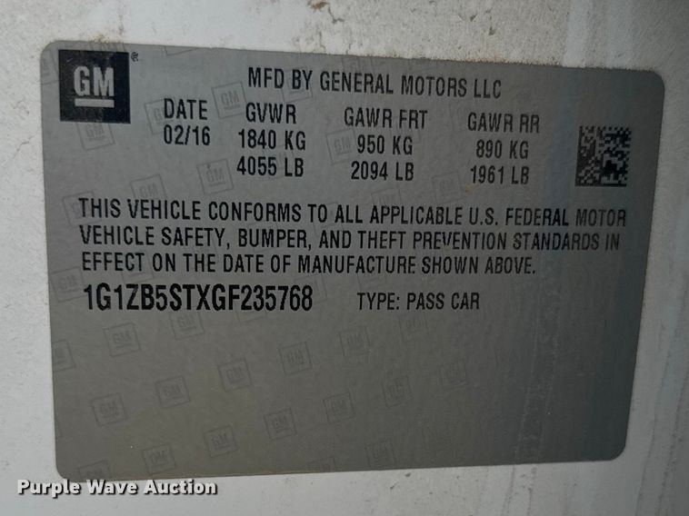 image for item FB7463 2016 Chevrolet Malibu 
