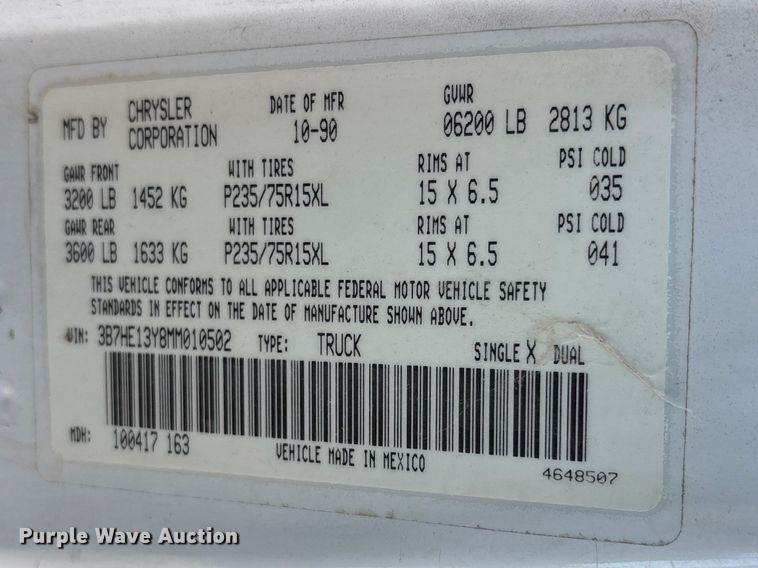 image for item FC2160 1991 Dodge D150 Ext. Cab pickup truck