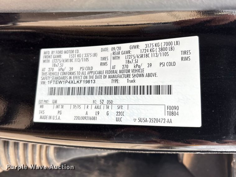 image for item FC2349 2020 Ford F150 Crew Cab pickup truck