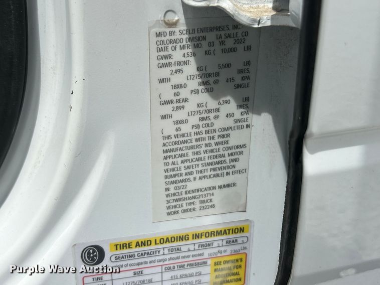 image for item FC2697 2022 RAM 2500 Crew Cab utility bed pickup truck