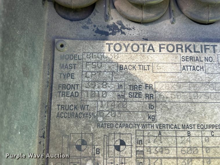 image for item FC2728 Toyota 8F-GU30 forklift