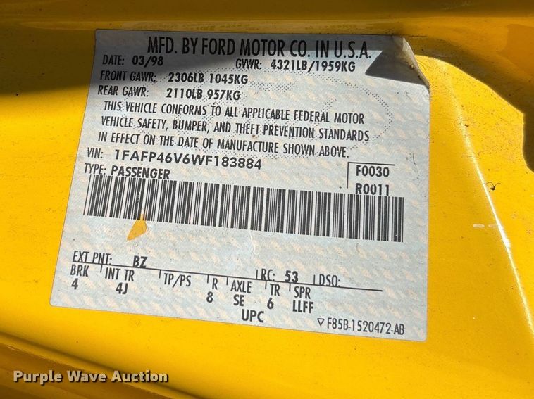 image for item FC5856 1998 Ford Mustang convertible