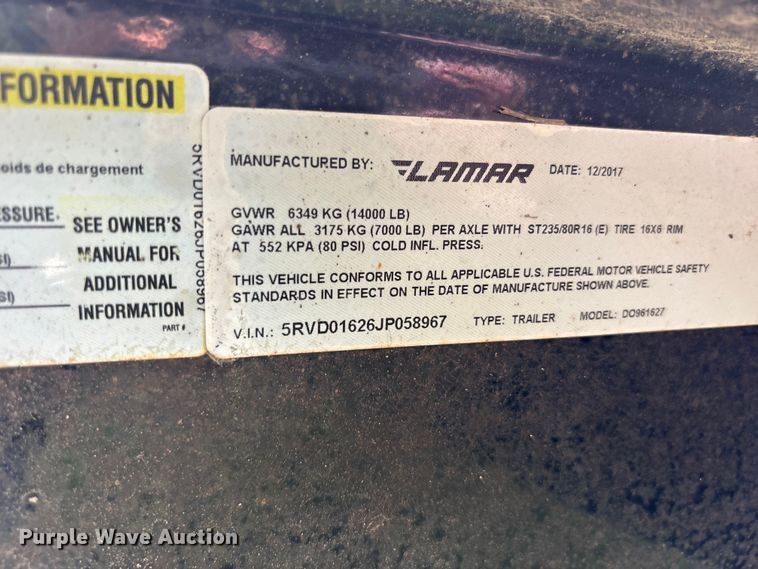 image for item FH7151 2018 Lamar dump trailer