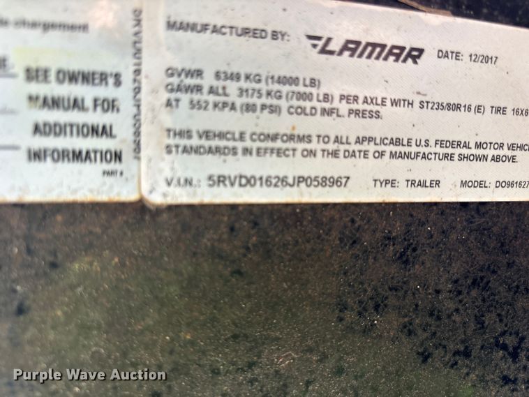 image for item FH7151 2018 Lamar dump trailer