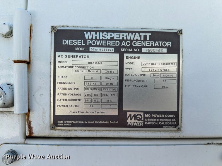 image for item FK2003 2008 MQ Power Whisperwatt 150 generator