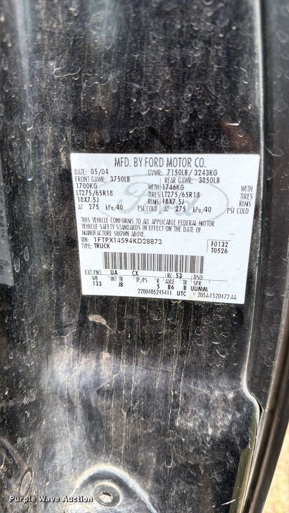 image for item NA9399 2004 Ford F150 Ext. Cab pickup truck