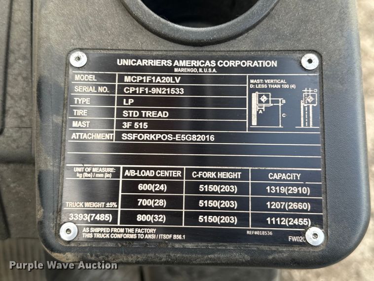 image for item ND9505 2018 UniCarriers CFS40 forklift