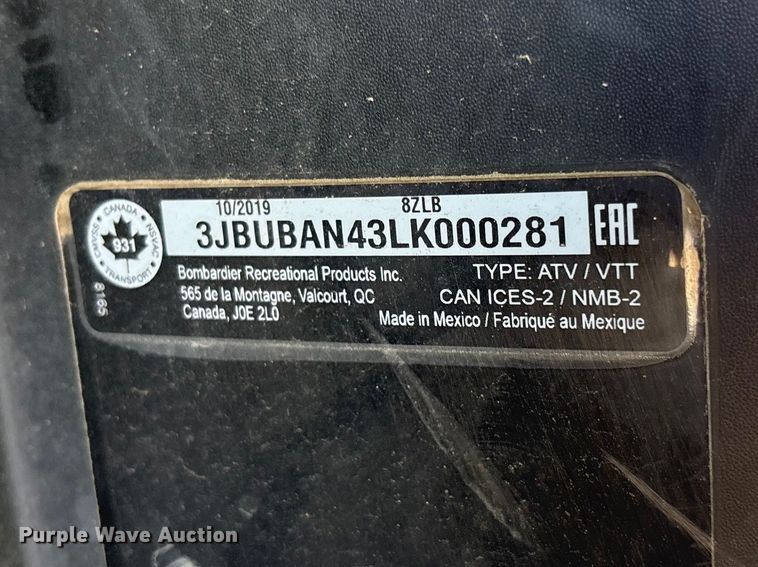 image for item YA3366 2020 Can-Am Defender utility vehicle