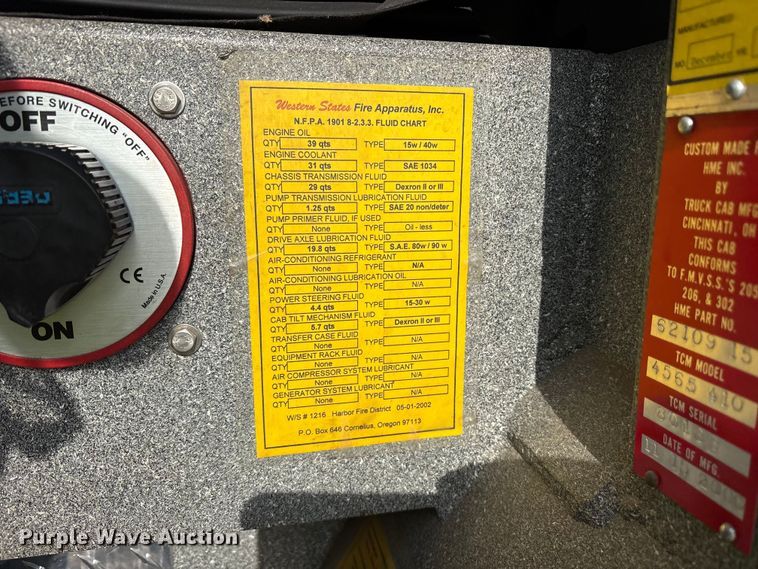 image for item YA3547 2001 Hendrickson Mobile Equipment pumper fire truck