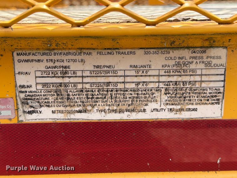 image for item DQ7797 2006 Felling Trailers utility trailer