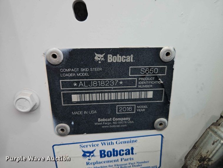 image for item DQ7803 2016 Bobcat S650 skid steer loader