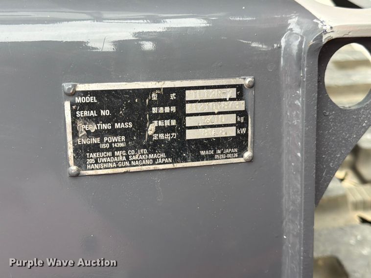 image for item DQ7804 2019 Takeuchi TL12R2 skid steer loader