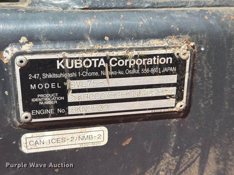 image for item DQ7837 2019 Kubota SVL 75-2 tracked skid steer loader