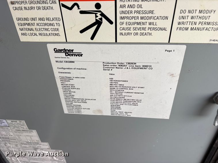image for item ET2129 2007 Gardner Denver air compressor