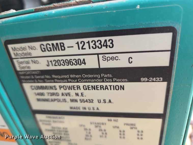 image for item EW0216 Cummins Power Generation GGMB-1213343 generator