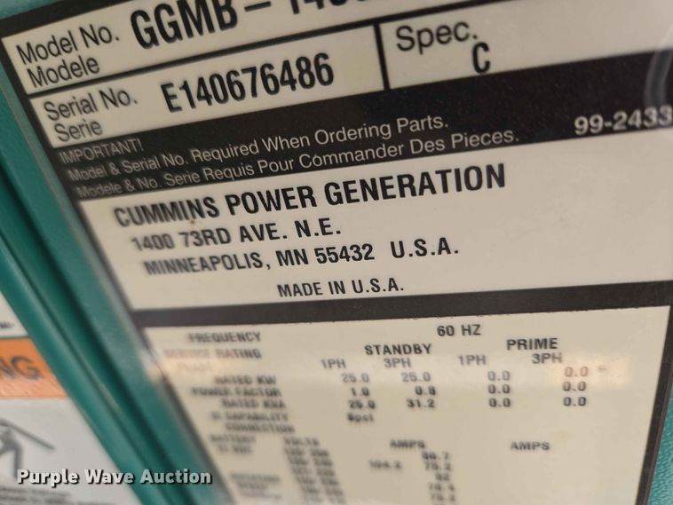 image for item EW0219 Cummins Power Generation GGMB-1405523 generator