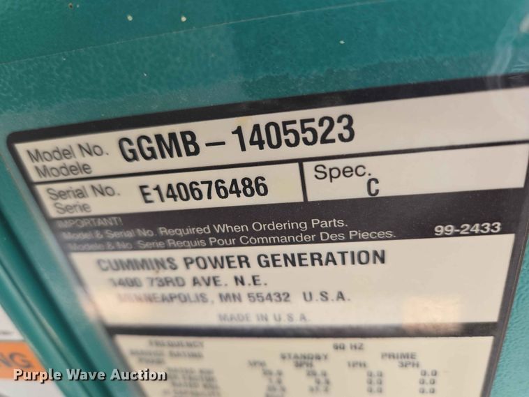 image for item EW0219 Cummins Power Generation GGMB-1405523 generator