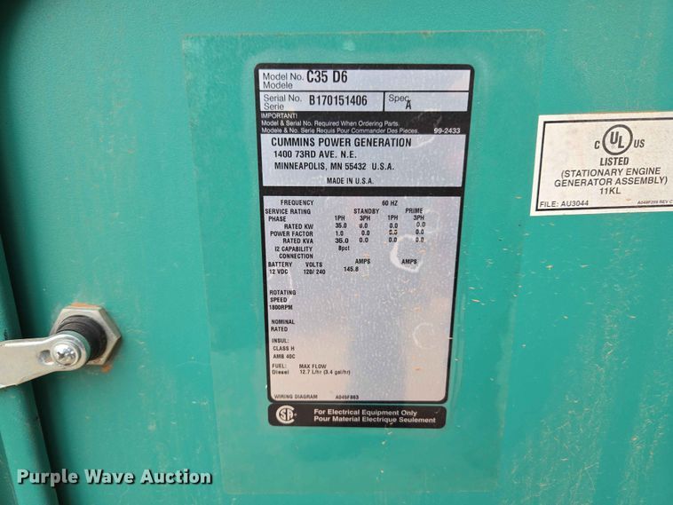 image for item EW0220 Cummins Power Generation C35 D6 generator