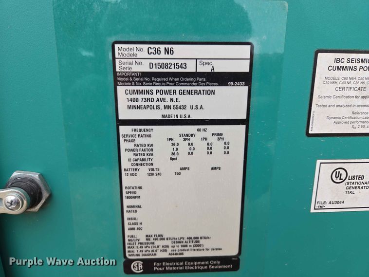 image for item EW0221 Cummins Power Generation C36 N6 generator