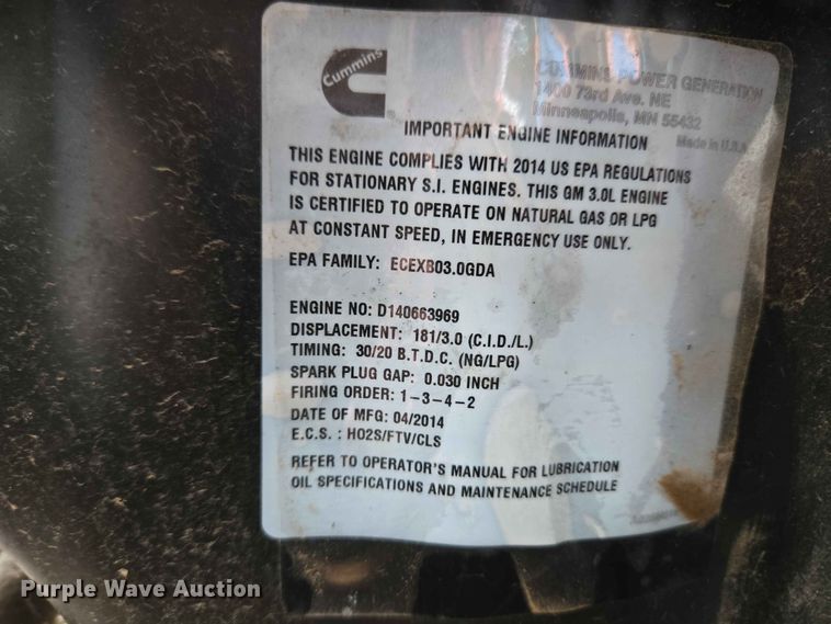 image for item EW0227 Cummins Power Generation GGMB-1403760 generator