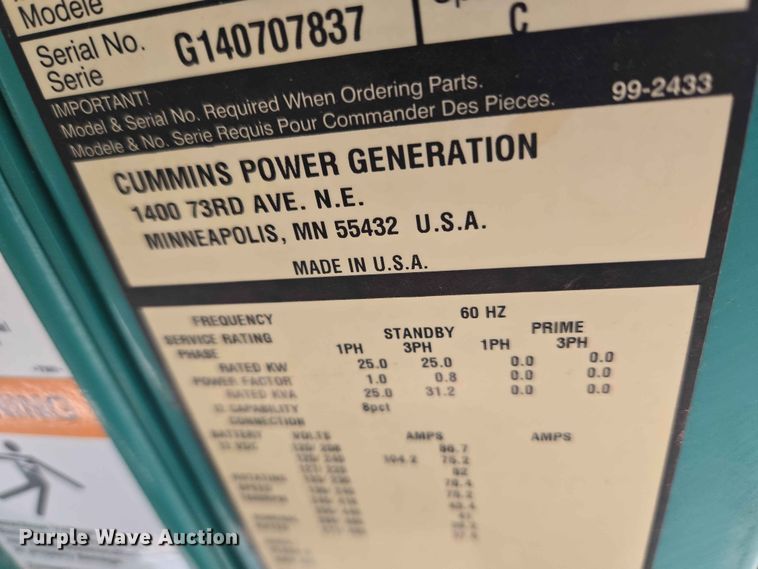 image for item EW0228 Cummins Power Generation GGMB-1408155 generator