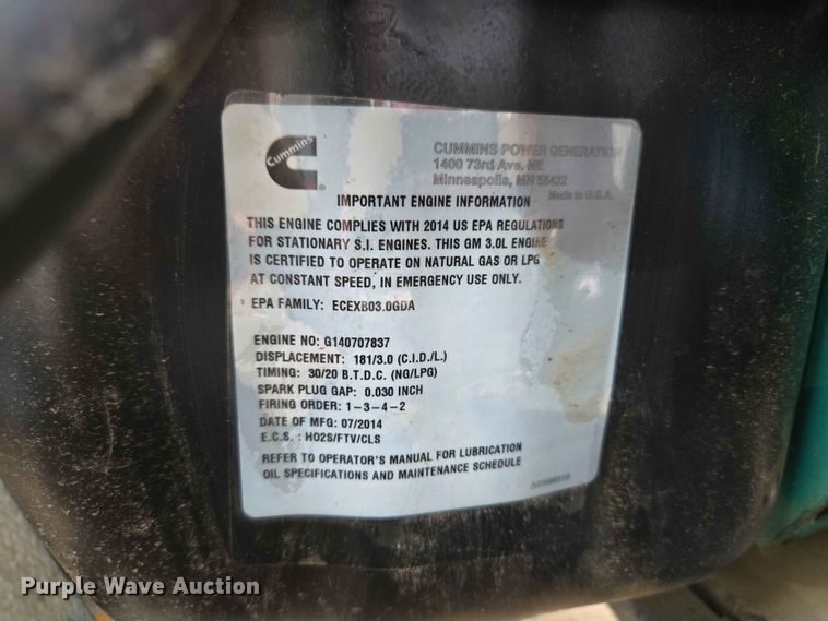 image for item EW0228 Cummins Power Generation GGMB-1408155 generator