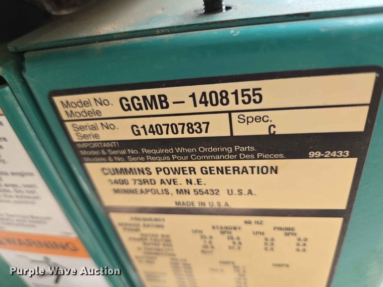 image for item EW0228 Cummins Power Generation GGMB-1408155 generator