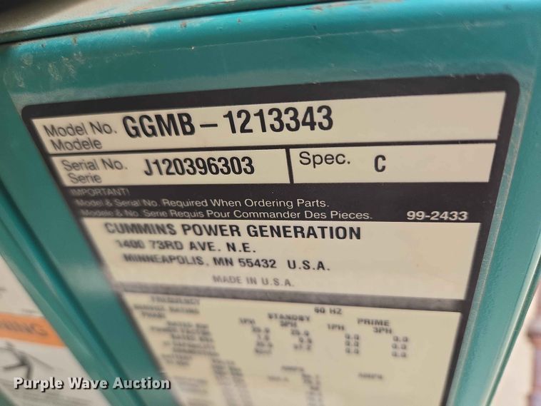 image for item EW0229 Cummins Power Generation GGMB-1213343 generator