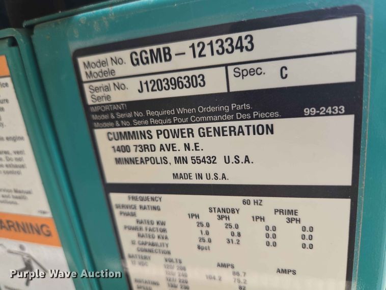 image for item EW0229 Cummins Power Generation GGMB-1213343 generator