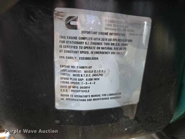 image for item EW0231 Cummins Power Generation GGMB-1405521 generator