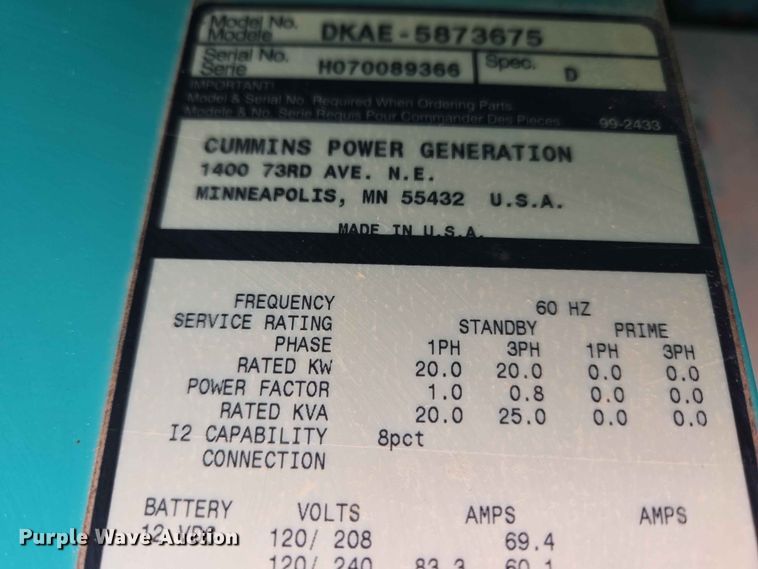 image for item EW0241 Cummins Power Generation DKAE-5873675 generator