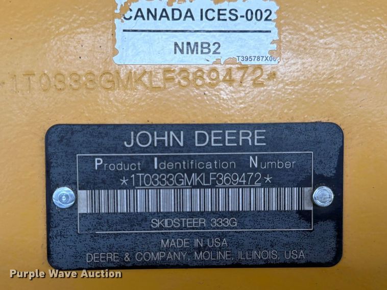 image for item FB7455 2020 John Deere 333G tracked skid steer loader