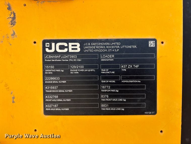 image for item FC2346 JCB 437 ZX T4F wheel loader