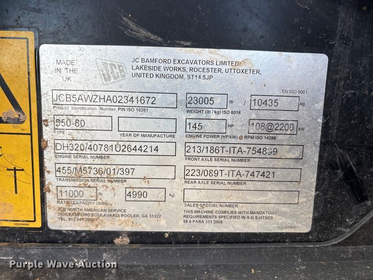 image for item FC2379 2014 JCB Loadall 550-80 telehandler