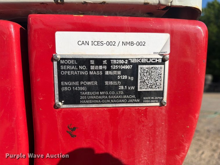 image for item FC3114 2024 Takeuchi TB250-2 mini excavator