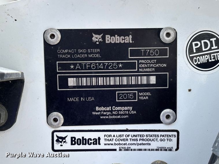 image for item FC5862 2015 Bobcat T750 tracked skid steer loader