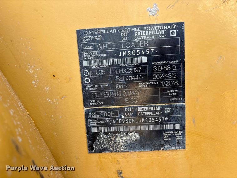 image for item FI0205 2010 Caterpillar 980H wheel loader
