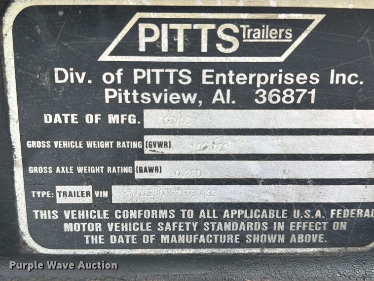 image for item FK3004 2003 Lowboy  by Pitts  double drop deck equipment trailer