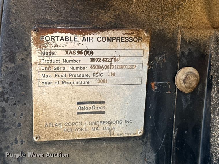 image for item ND9487 2001 Atlas Copco XAS 96 air compressor