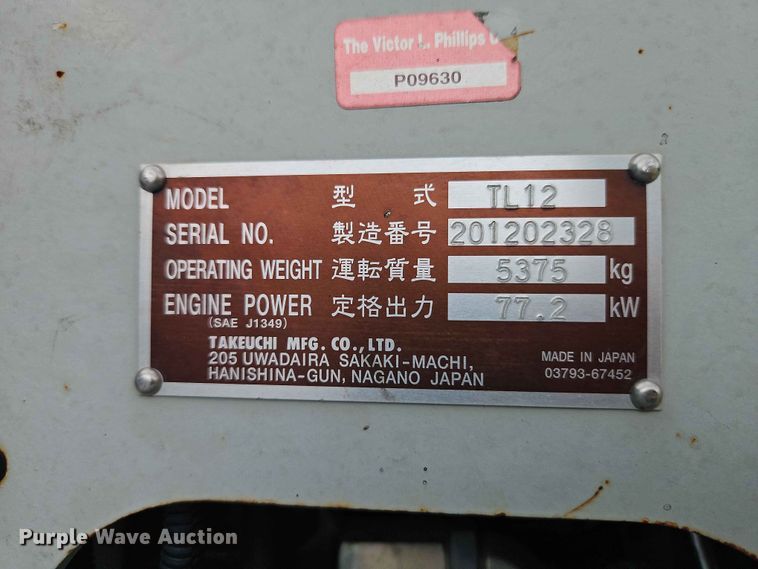 image for item YA3402 2016 Takeuchi TL12 tracked skid steer loader