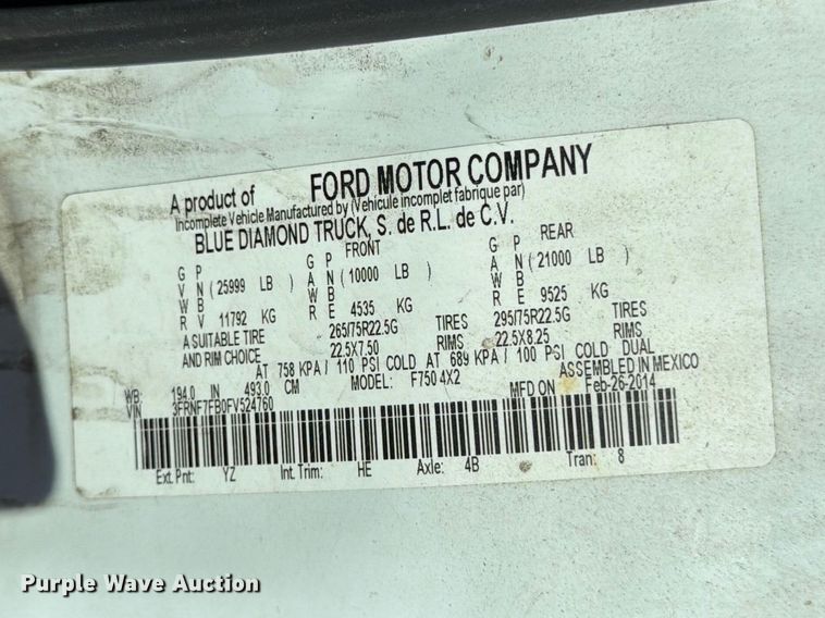 image for item YA3521 2015 Ford F750 Super Duty forestry bucket truck