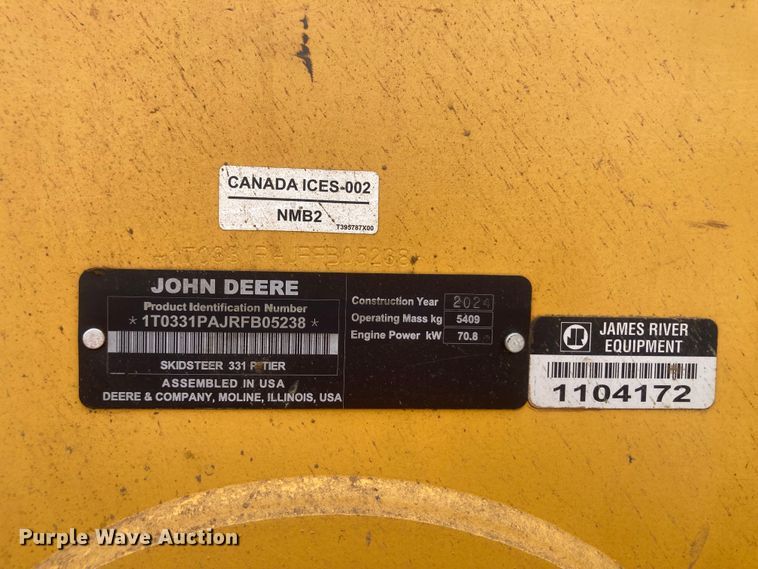 image for item YA3766 2024 John Deere 331 P-Tier tracked skid steer loader
