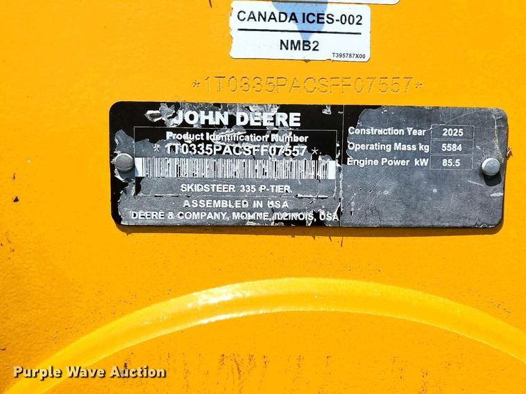 image for item YA3768 2025 John Deere 335 P-Tier tracked skid steer loader