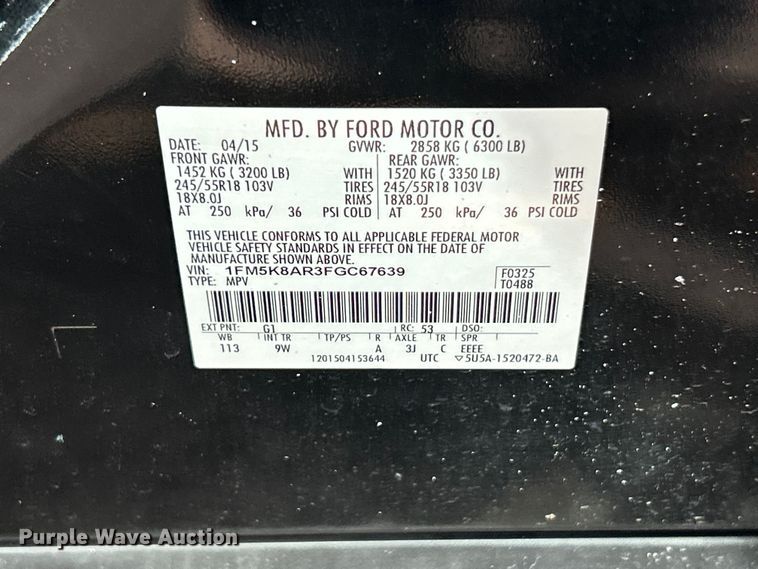 image for item DQ5487 2015 Ford Explorer Police Interceptor SUV