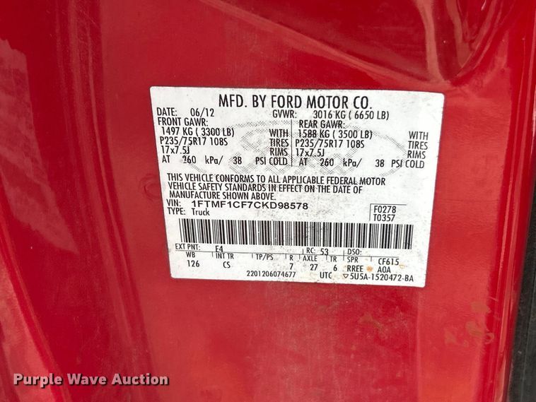 image for item DQ5489 2012 Ford F150  pickup truck