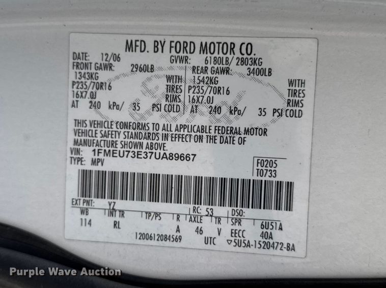 image for item DV2037 2007 Ford Explorer SUV
